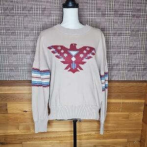 Women's Beige Sweater with Red and Blue Pattern